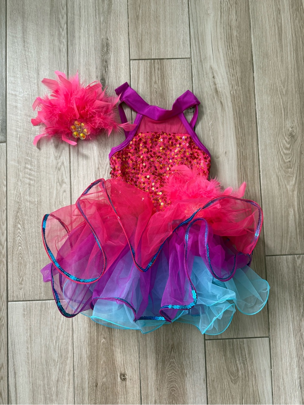 Weissman Hot Pink & Purple Sequin Tulle Tutu Dress with Teal Accents
